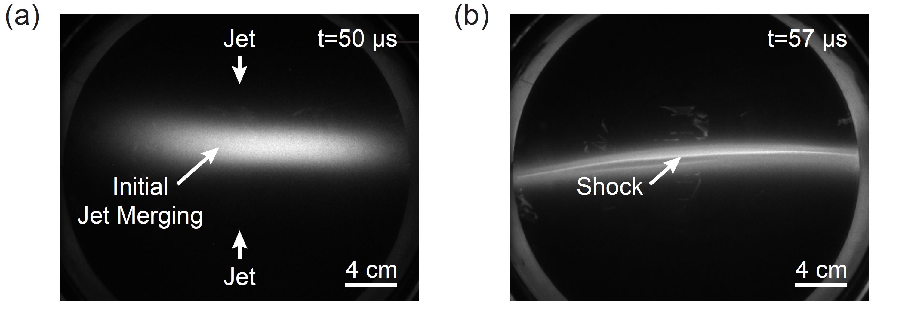 Fast camera images of shock formation at 50 and 57 microseconds